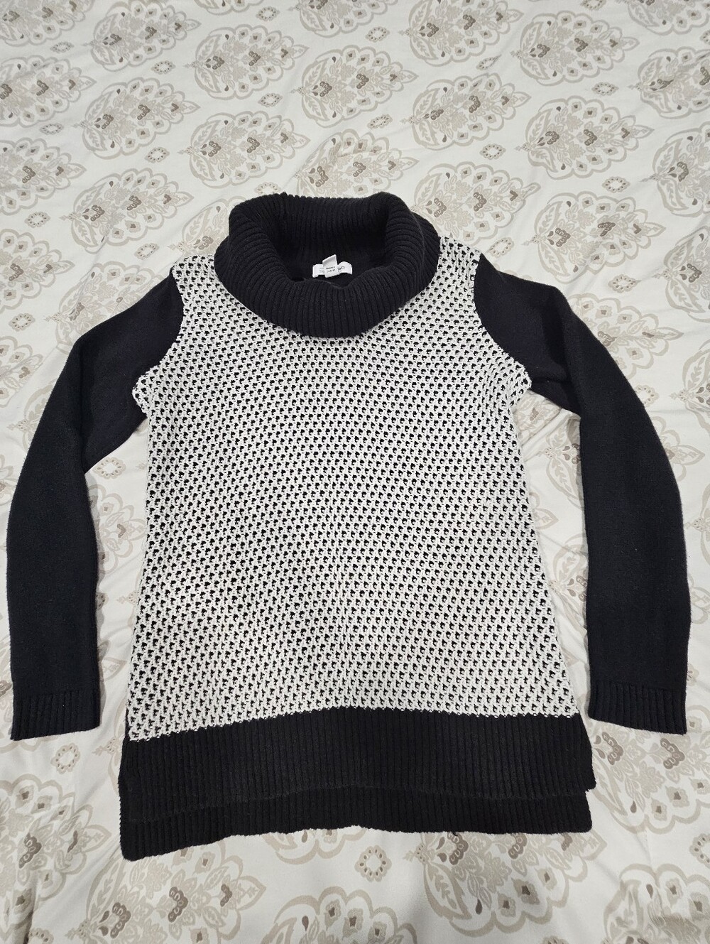 Calvin Klein Black and White Cowl Neck Knit Sweater